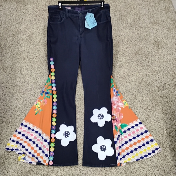 Handmade Denim - 3828 Size 12 Not Your Daughters Jeans Colorful Floral Flare Women's Jeans